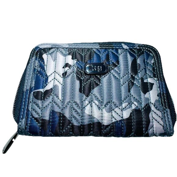 NWOT LUG Rodeo Wallet 6x4" Zip Around Blue Camp Camouflage Quilted Card Holder - Picture 1 of 8